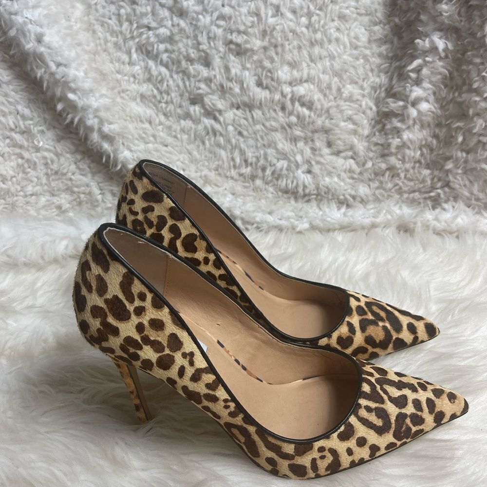 Steve Madden Dasie leather Calf hair leopard print slip on heels 10M - Picture 2 of 11